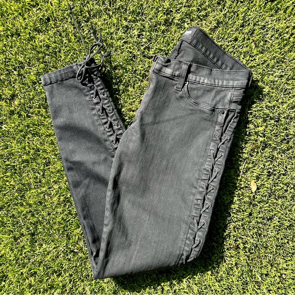 Hudson Black Skinny Jeans with Lace Up Sides - Picture 3 of 5